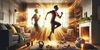 Before and after transformation concept, person doing high-intensity home cardio exercises - jumping jacks, high knees, active workout scene in cozy home setting